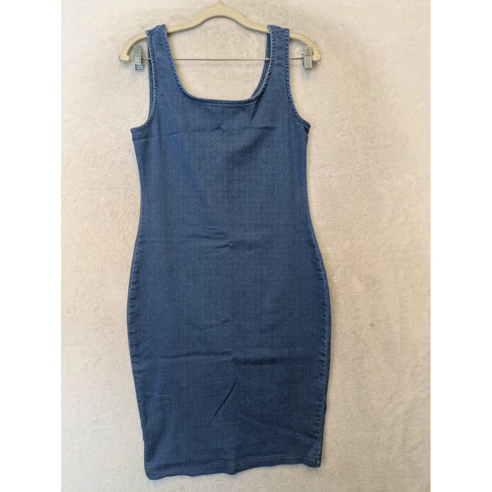Iris‎ Denim Bodycon Dress Women's XS Blue Scoop Neck Sleeveless Stretch
